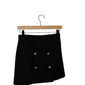 H&M Black Wrap Mini Skirt Gold Button Detail Size 4